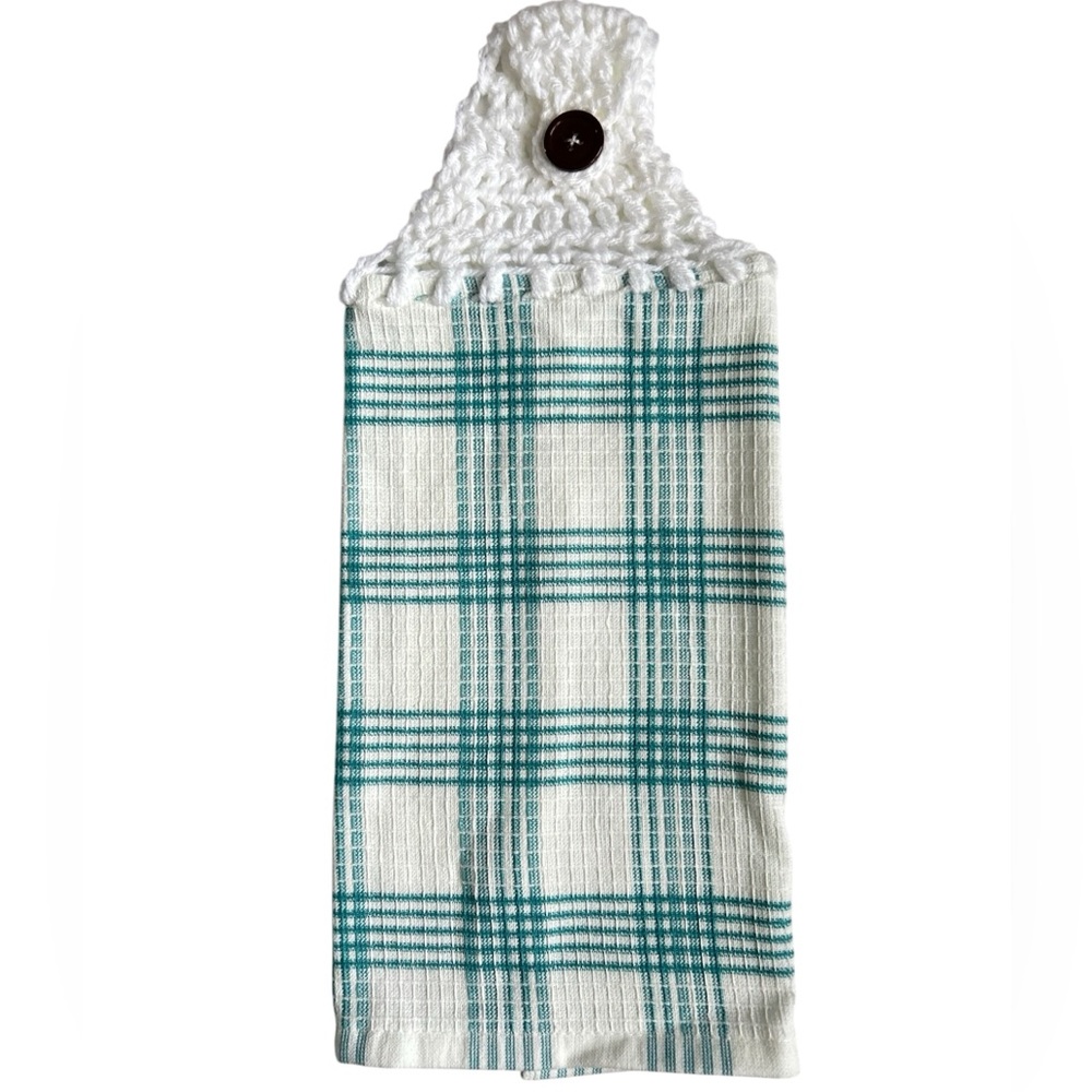 Hand Crafted Plaid Hanging Kitchen Hand Towel Crochet Top